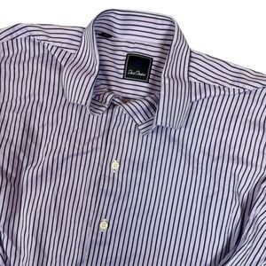 David Donahue Men's Purple Black‎ Stripe Dress Shirt Size 16 1/2 32/33